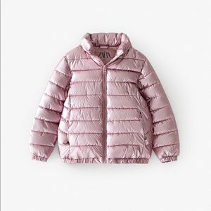Zara girls pink metallic lightweight puffer coat